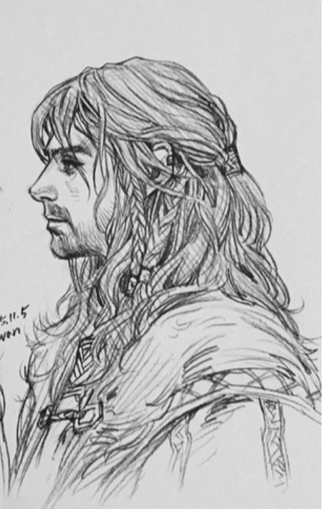 a drawing of a man with long hair