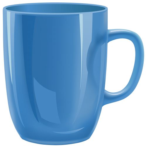 a blue coffee mug is shown on a white background