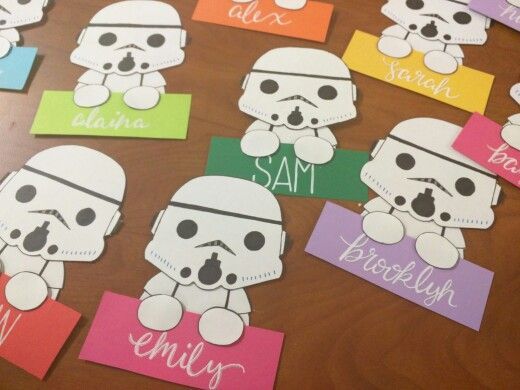 star wars cut outs with name tags on them