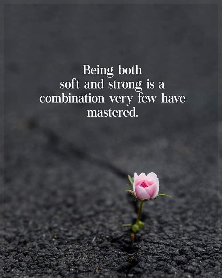 a pink flower sitting on the ground with a quote about being both soft and strong is a combination very few have mastered