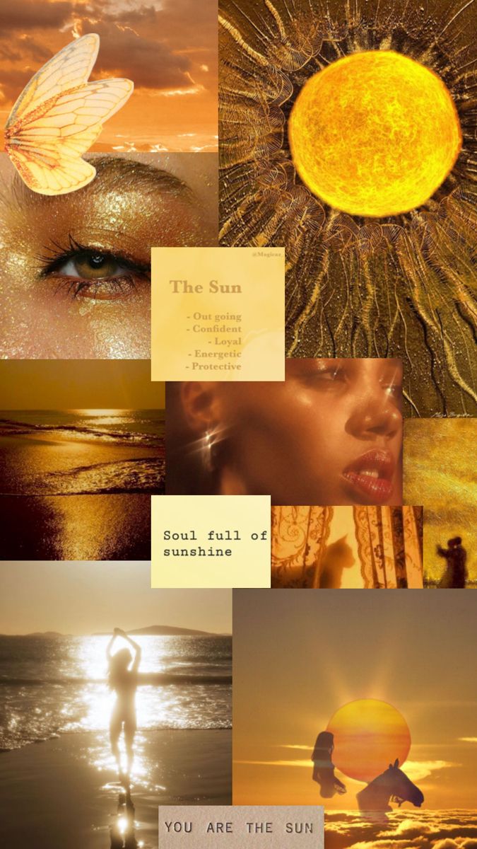 a collage of images with the sun in the background