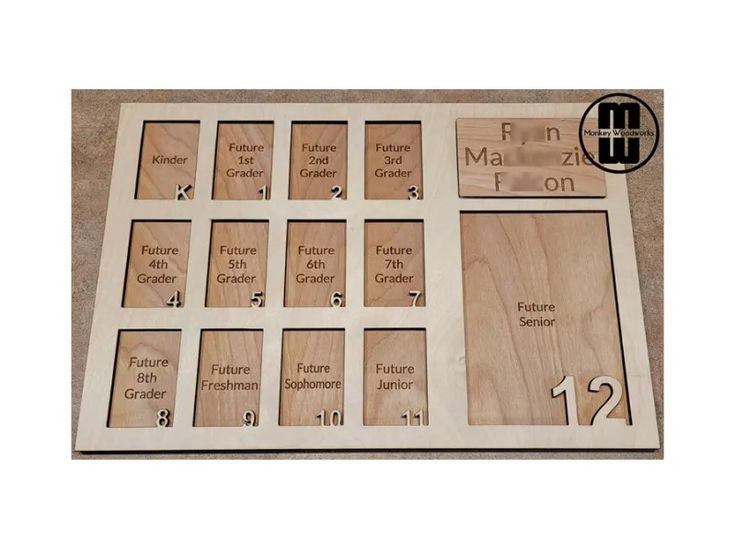 a wooden frame with numbers on it and the number one for each family member to be engraved