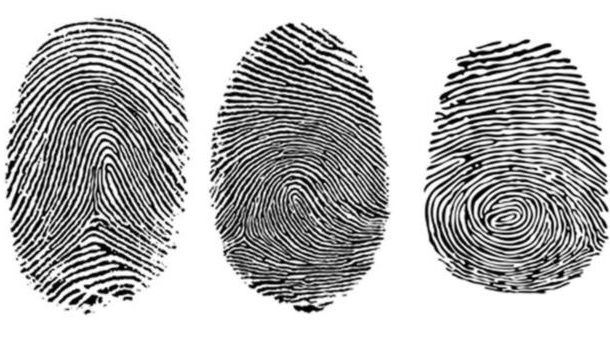 three fingerprints are shown in black and white