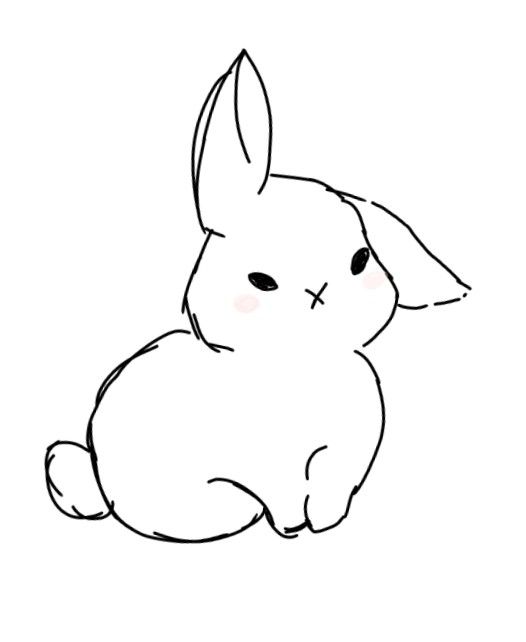 a drawing of a rabbit sitting down with its head turned to the side and eyes closed