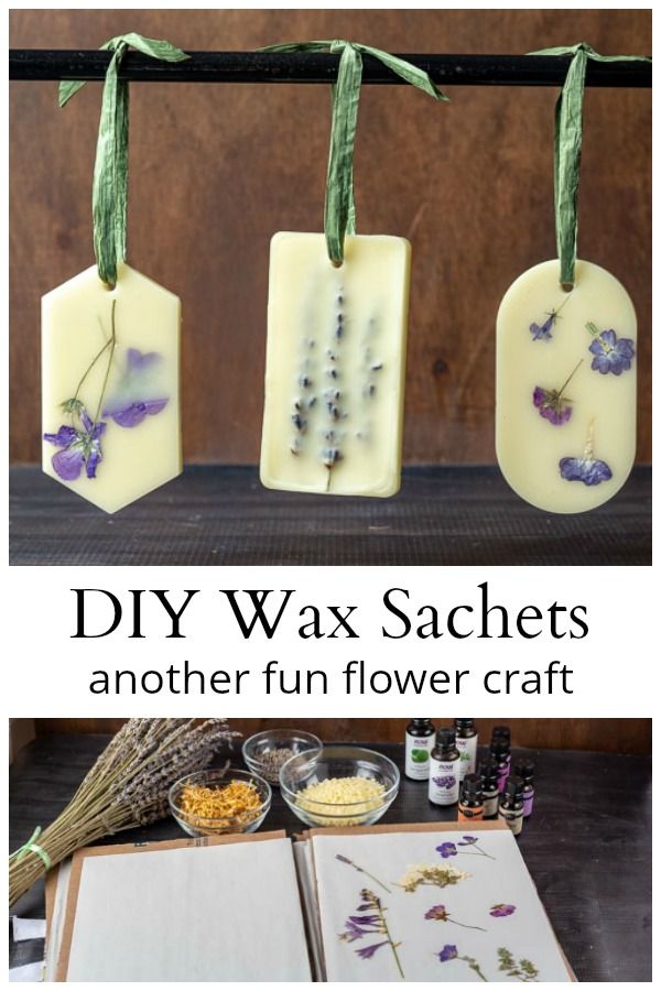 three soap bars with flowers on them and the words diy wax sachets another fun flower craft