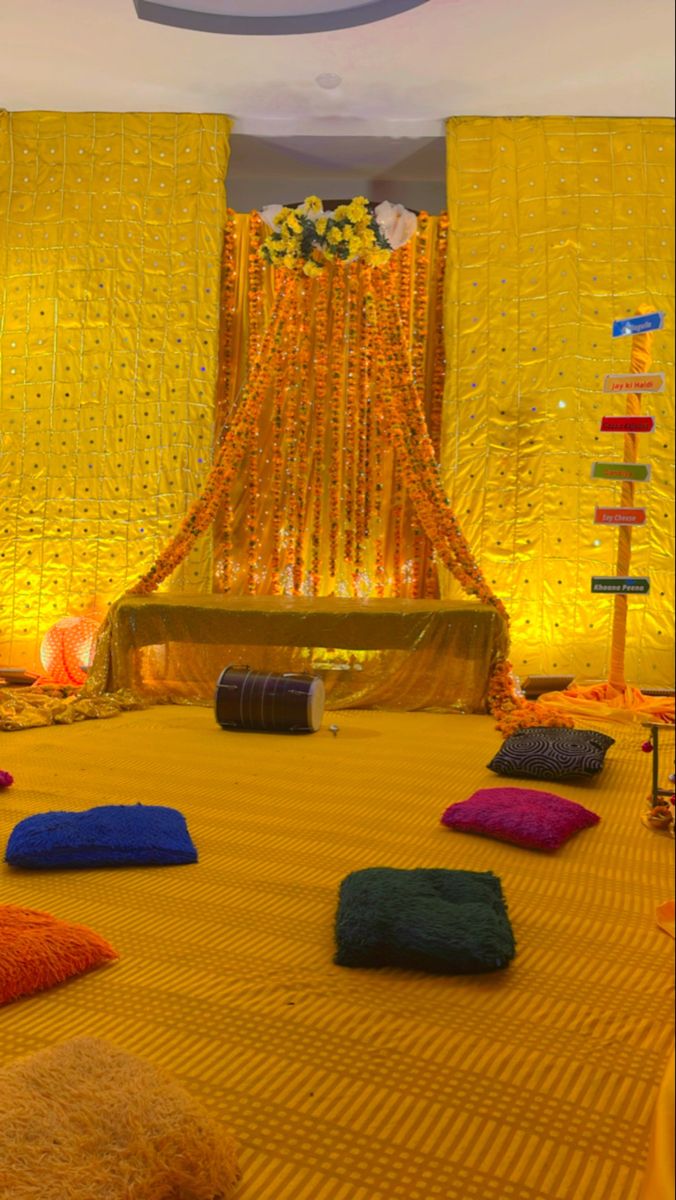 The most colourful event in any wedding is Mehndi/ Ubtan. It's colour make rest of the Events memorable. . Decor done for @ghulamnabik . For more info and queries Dm us and contact 03078213939 Home Decor For Mehndi Function, Mehedi Home Decoration, Bridal Shower Setup At Home, Mayoun Decor Ideas, Mehndi Function Decoration Ideas, Mayo Decoration At Home Pakistani, Mayo Decoration At Home, Mehndi Setup Decor At Home, Dholki Setup At Home