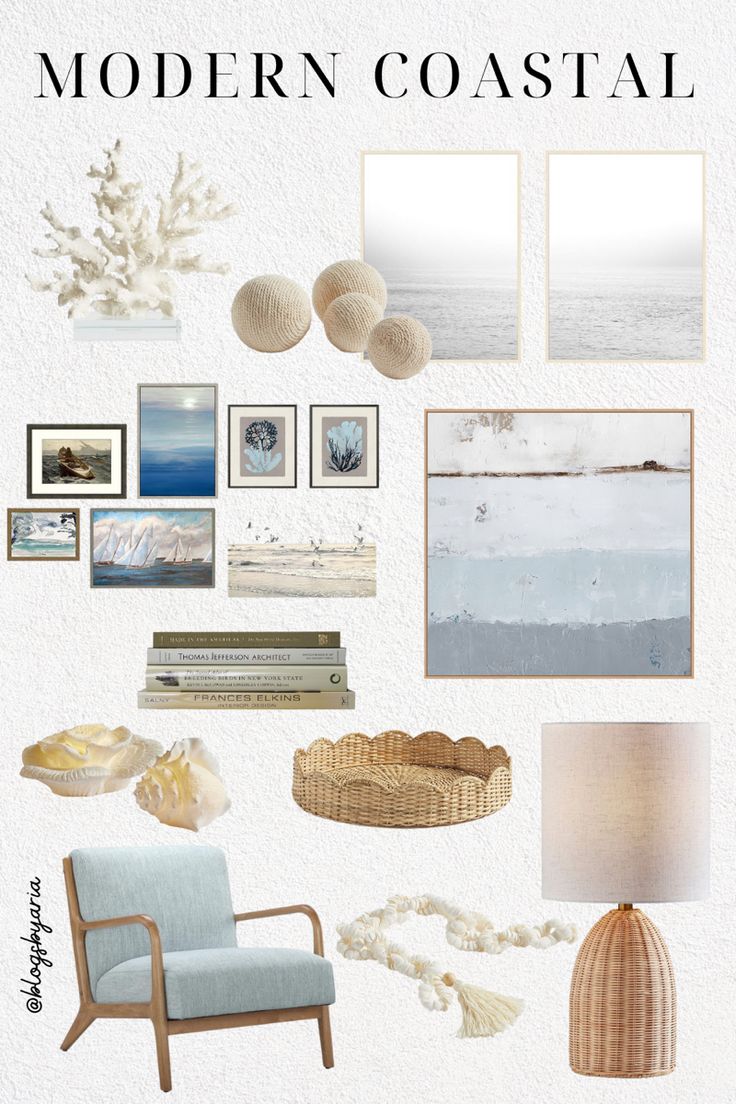 the interior design board for modern coastal