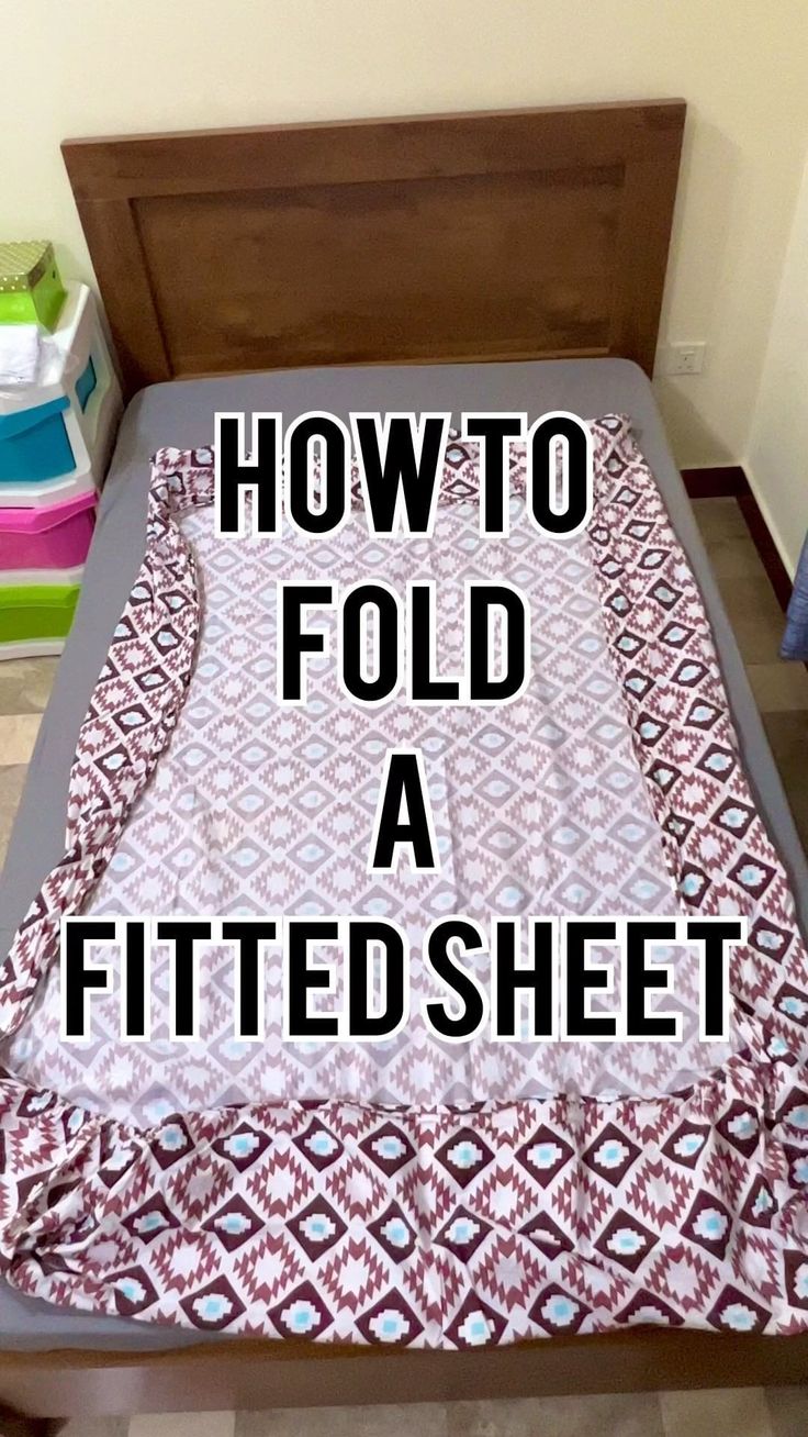 a bed with the words how to fold a fitted sheet