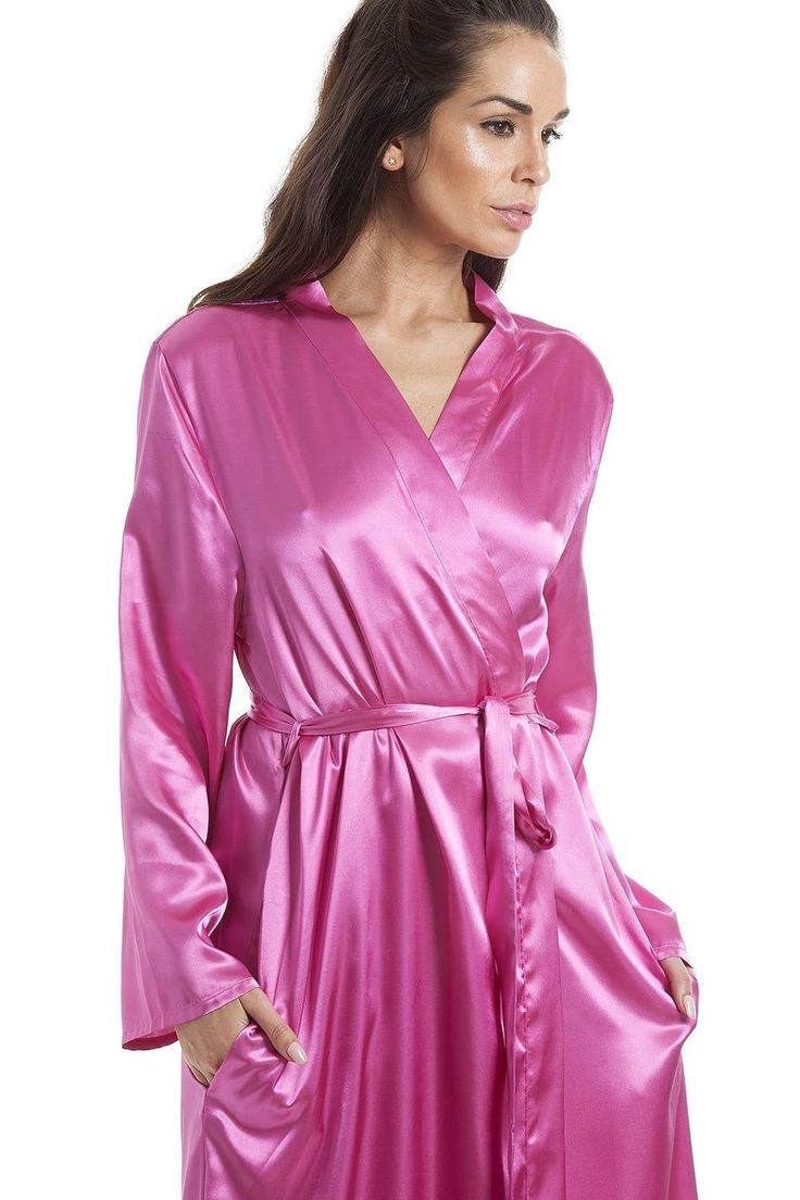 This satin wrap will is made from a super-soft and lightweight satin fabric, it features a gorgeous Fuchsia floral lace across the top of the back designed with a self-tie waist to ensure a comfort secure fit. Pink Dressing Gown, Satin Dressing Gown, Satin Nightwear, Pink Luxury, Occasion Dresses Wedding, Dressing Gown, Satin Silk, Petite Dresses, Skirts For Sale