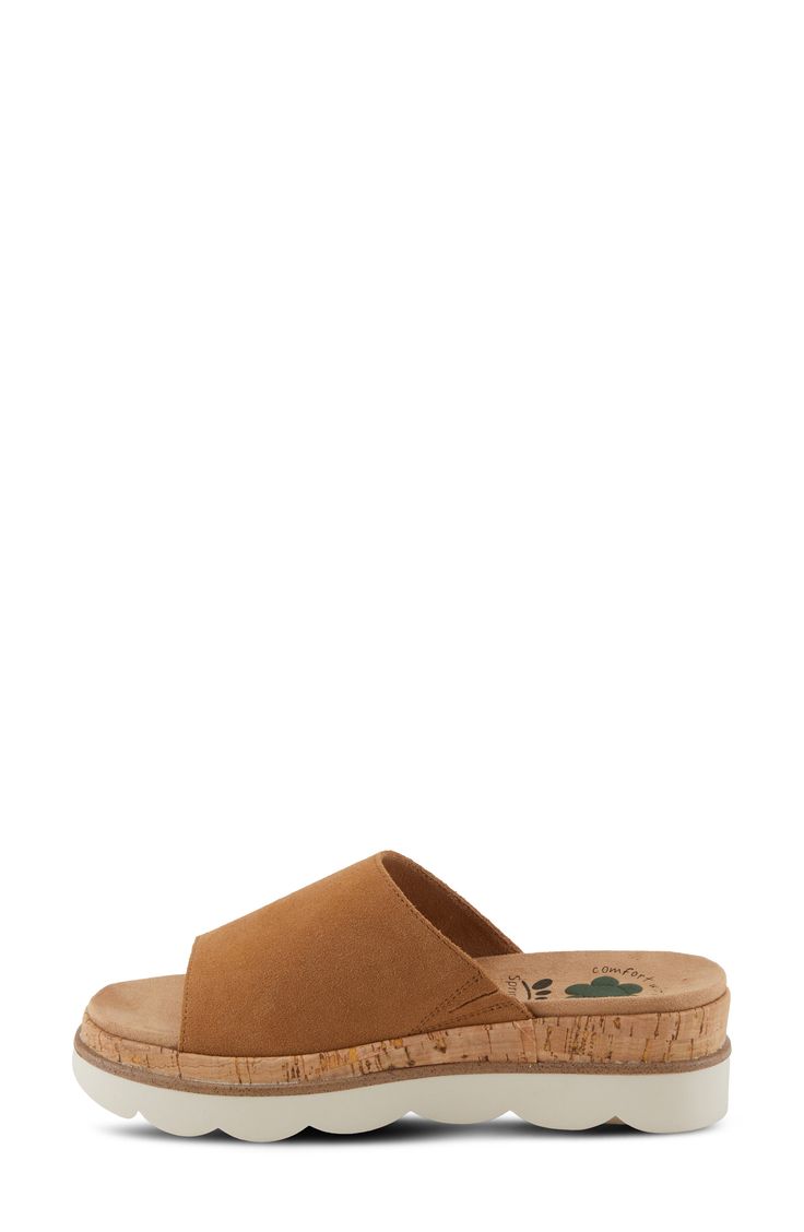 A sporty, scalloped sole is outfitted with RELIFE shock absorbency tech and stacked with a cushy cork footbed in this easy-on slide with crave-worthy comfort. 2" heel; 1 1/4" platform Synthetic upper/textile lining/synthetic sole Imported Casual Slide Footbed Sandals With Ortholite Insole, Comfortable Brown Slide Sport Sandals, Comfortable Brown Sport Slide Sandals, Brown Slip-on Sport Sandals With Textured Footbed, Comfortable Brown Sport Sandals For Spring, Brown Casual Sport Sandals With Arch Support, Casual Brown Sport Sandals With Arch Support, Brown Synthetic Slides With Cushioned Footbed, Brown Cushioned Slip-on Slides