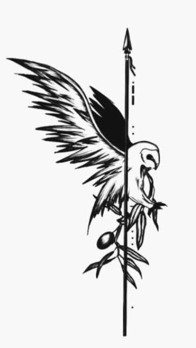 a drawing of an arrow with wings on it