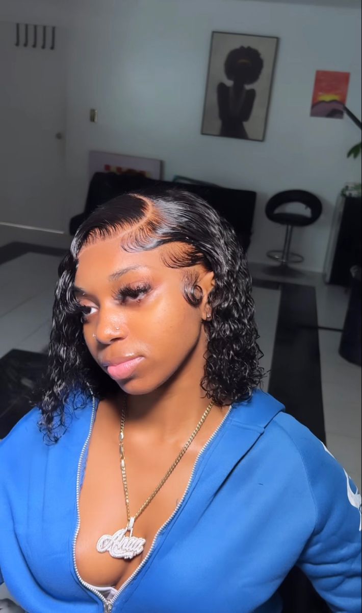 Short Curly Bob Lace Front Wigs, Side Part Curly Bob Wig, Wet And Wavy Bob Black Women, Wet Bob Hairstyles, Side Part Deep Wave Bob, Short Curly Wig Install, Curly Short Wig Hairstyles, Short Curly Lace Front Wigs Hairstyles, Short Curly Frontal Wig Hairstyles