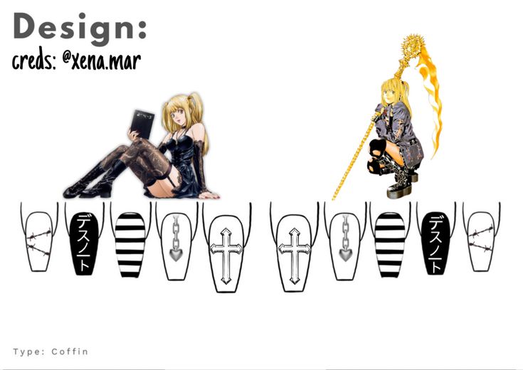 Misa Amane Nails Ideas, Spy Family Nail Art, Misa Amane Nails, Deathnote Nails, Tokyo Ghoul Nails Designs, Nana Inspired Nails, Hxh Nails, Simple Anime Nails, Nails Hippie