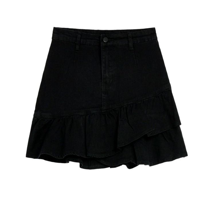 Make a statement with the 2023 Summer Collection's mini ruffles jean skirt a city style statement piece with all the right features! Step out in style and comfort with this mid-waist. stonewashed denim skirt. featuring a zip and button closure and frills for a unique and fun look.Why You'll Fall In Love Street Style: With its mid-waist. stonewashed denim fabric and frills. this mini skirt will keep you looking stylish and on-trend. Zip and Button Closure: Enjoy the convenience of a zip and butto High Waist Cotton Mini Skirt With Ruffles, Trendy High Waist Ruffles Skort, Chic Cotton Denim Skirt With Ruffles, Chic Ruffled Cotton Denim Skirt, Chic High-waist Ruffled Denim Skirt, Chic High Waist Ruffled Denim Skirt, Chic High Waist Denim Skirt With Ruffles, Trendy High-waisted Ruffled Mini Skirt, Fitted Mini Denim Skirt With Ruffles