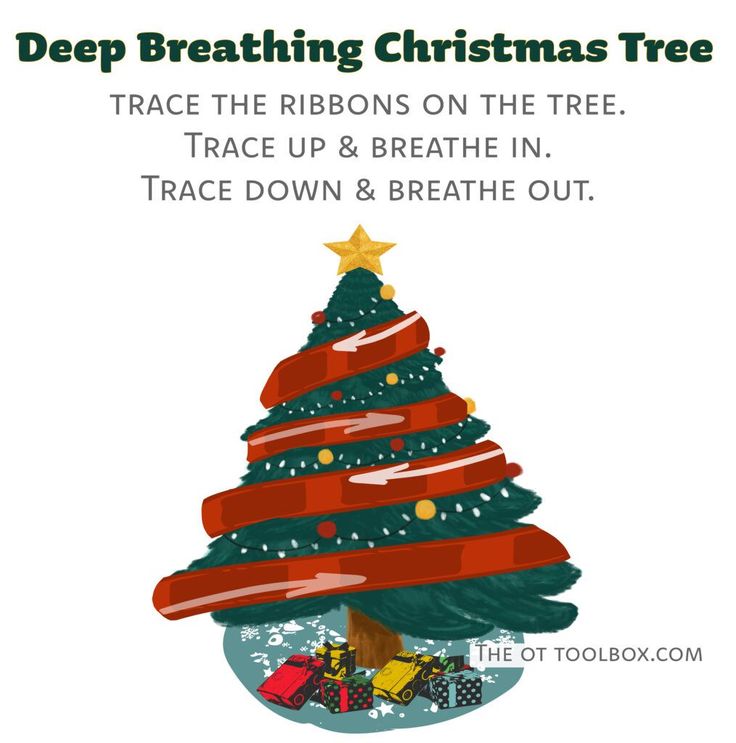 a christmas tree with the words deep breathing christmas tree trace the ribbons on the tree trace up & breathe in, trace down and breathe out