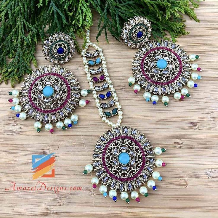 High Quality Polki Multicoloured Round Earrings Tikka Set. - Shipped FREE to US, Canada, Norway, Europe, Australia, New Zealand and every other country.  EXPLORE more Indian Earrings, AD Jewellery or Vaali Earrings. - Can be matched with Single Lines 💁🏻‍♀️Gagan Deep, Canada ⭐️⭐️⭐️⭐️⭐️ Thank you Amazel Designs for everything! All the items are of high quality and the service is superb. Everything I have received so far has been wonderful I am so happy with the quality and value of everything. I Ad Jewellery, I Am So Happy, Indian Earrings, Dresses Indian, Designer Dresses Indian, Wedding Jewelry Sets, Round Earrings, So Happy, Indiana