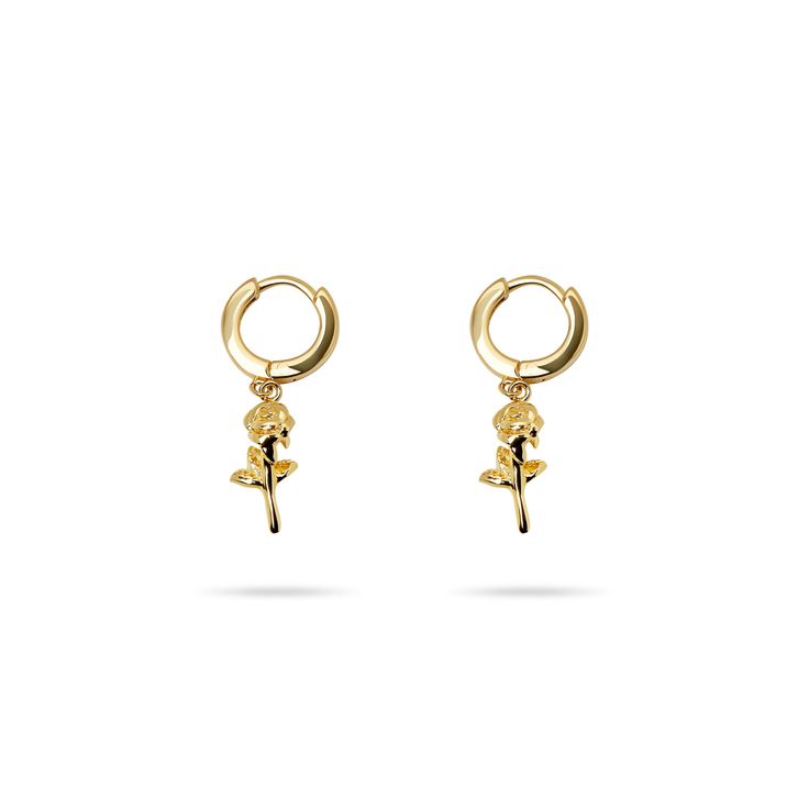 The Rose Hoop Earring Metal: Sterling Silver 18KT Gold Vermeil ﻿Rose Size: ﻿5x12mm Gold Rose Earrings, M Jewelers, Fine Gold Jewelry, Gold Vermeil Jewelry, Vermeil Jewelry, Rose Earrings, Rose Gold Earrings, Pretty Jewellery, The Rose