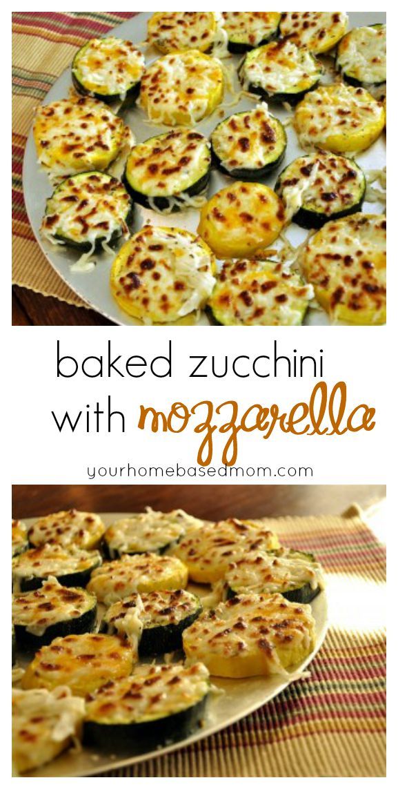 baked zucchini with mozzarella on a plate and in the background there are other food items