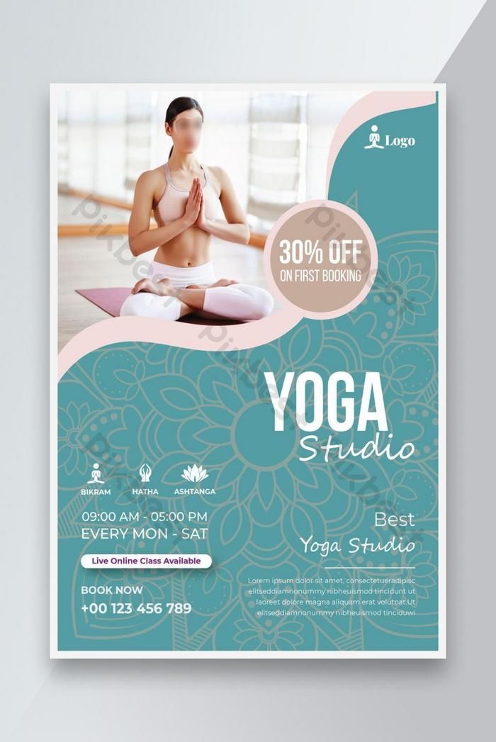 a yoga flyer with an image of a woman in the lotus position on her stomach