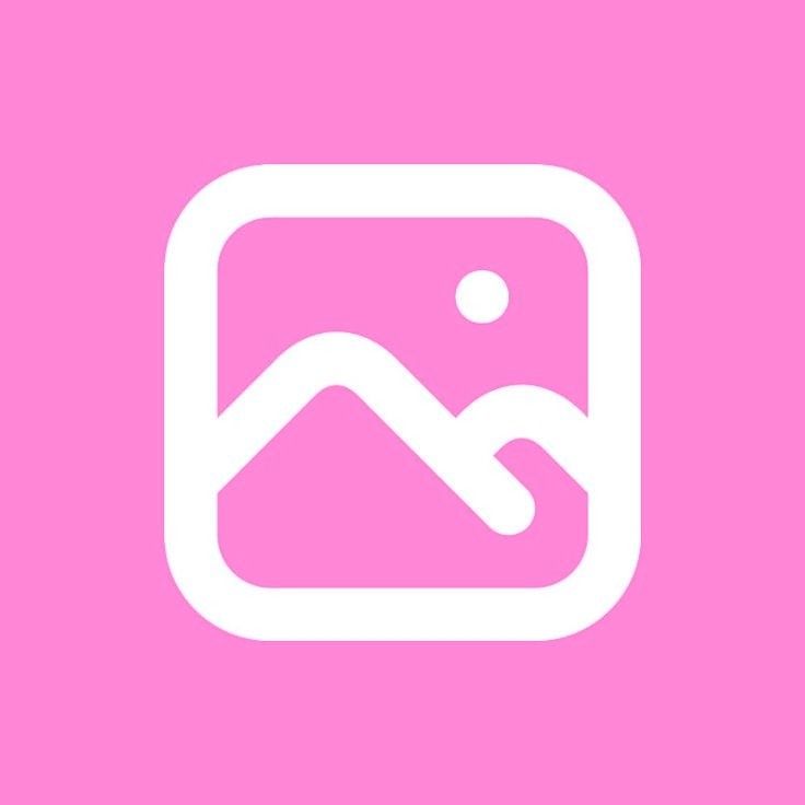 a pink background with a white square icon