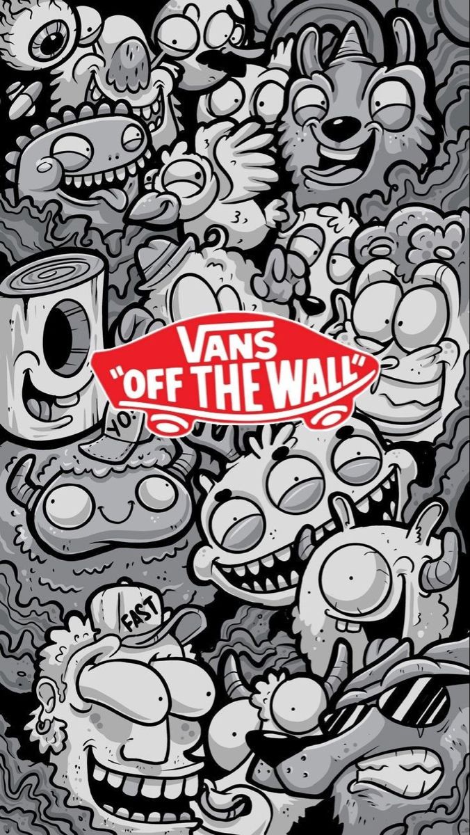 a bunch of cartoon characters with the words vans off the wall