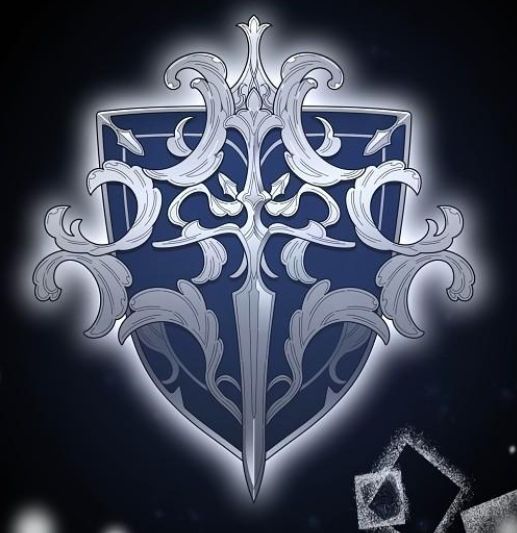 an image of a blue and white emblem on a black background