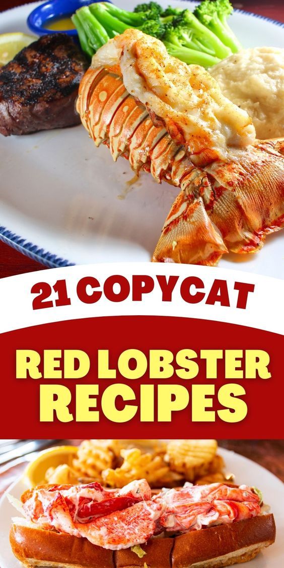 red lobster recipe on a plate with broccoli and mashed potatoes