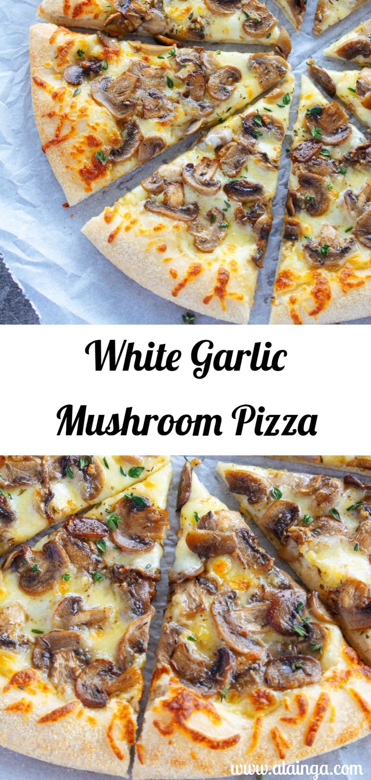 White Garlic Mushroom Pizza Garlic Mushroom Pizza, White Mushroom Pizza, Garlic Mushrooms In Parmesan Cheese, Mushroom Pizza Recipes, Pizza Oven Recipes, White Pizza Recipes, Garlic Pizza, Pizza Crusts, Pizza Ideas