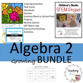 Are you teaching Algebra 2? This bundle includes ALL of the Algebra 2 products in my store at an incredible savings of over 30% off the price if you were to buy each product separately. Plus, this bundle will continue to grow (as will the price). Purchase once and you will receive a notification whe... High School Math Games, High School Math Projects, Polynomials Activity, Algebra 2 Activities, Math Projects Middle School, High School Math Activities, High School Math Classroom, Rational Expressions, Teaching Algebra