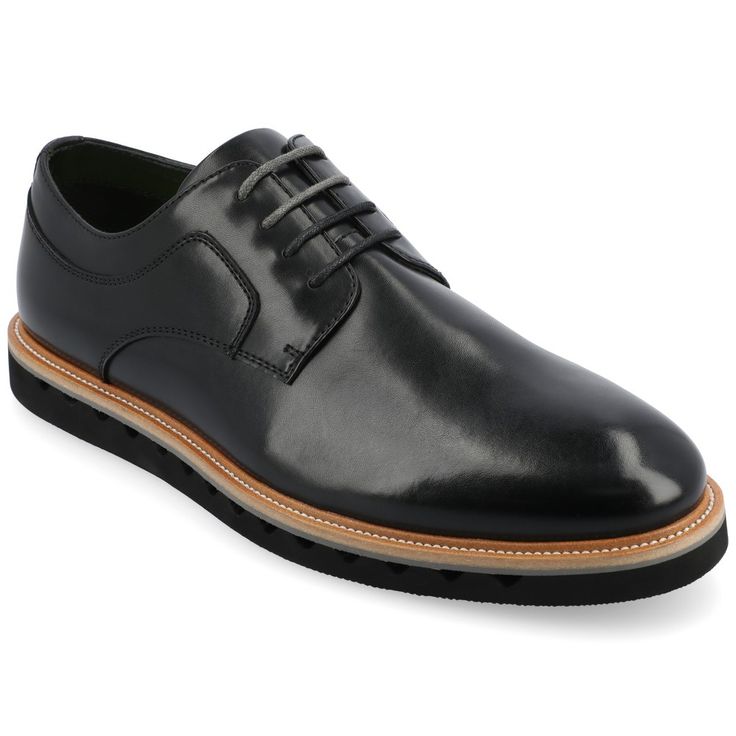 The William derby shoe from Vance Co. seamlessly blends sophistication and comfort with its 1-inch heel, lace-up closure, and classic round toe design. Crafted from faux leather this style offers a stylish choice for various occasions. The mesh lining, 6 mm Tru Comfort Foam™ footbed, and rubber outer sole ensure breathability, comfort, and support, making the William a versatile and conscientious addition to your footwear collection. Formal Derby Shoes With Textured Sole And Lace-up, Modern Lace-up Oxfords For Formal Occasions, Leather Oxfords With Laces For Work, Formal Lace-up Derby Shoes With Textured Sole, Formal Lace-up Derby With Textured Sole, Modern Formal Lace-up Oxfords, Semi-formal Lace-up Oxfords With Rubber Sole, Leather Dress Shoes With Laces For Work, Classic Black Oxfords With Laces