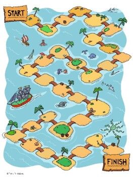 an island map with the words start and finish written in small, cartoony letters