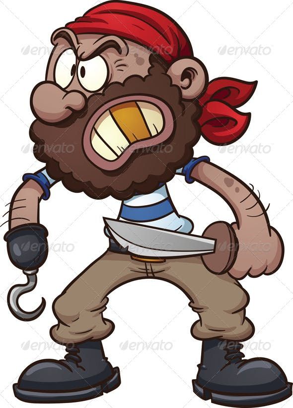 a cartoon pirate with a hook in his mouth - people characters clip art, character design,