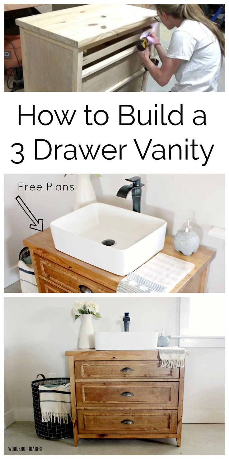 how to build a 3 drawer vanity from an old dresser and other pieces of furniture