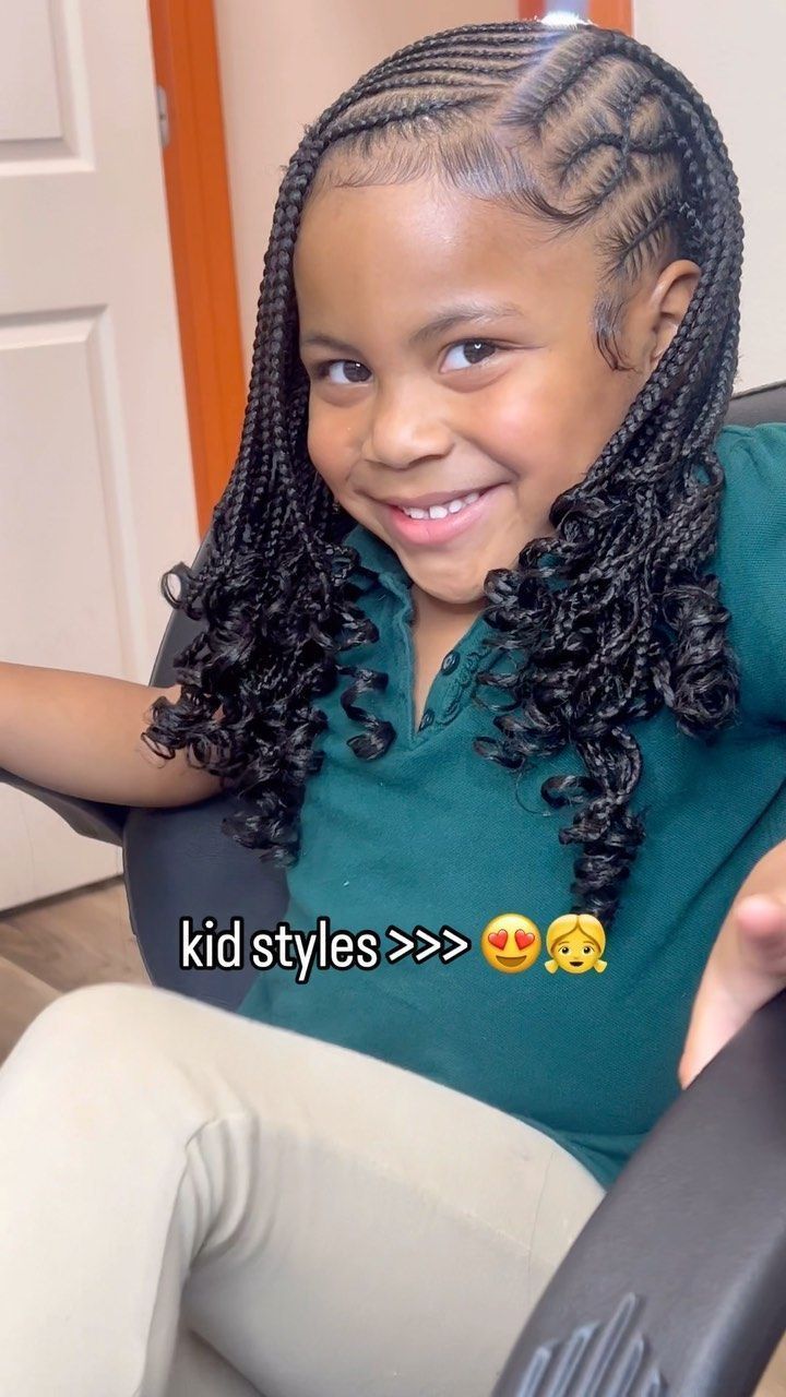 Hairstyles For Seven Year Olds, Little Mixed Girl Braid Styles, Kiddie Hairstyles For Kids Braids, Braids For Birthday, Shoulder Length Braided Hairstyles, Braided Styles With Beads, Kids Back To School Hairstyles Black, Cool Hairstyles For Short Hair, Toddler Cornrow Styles