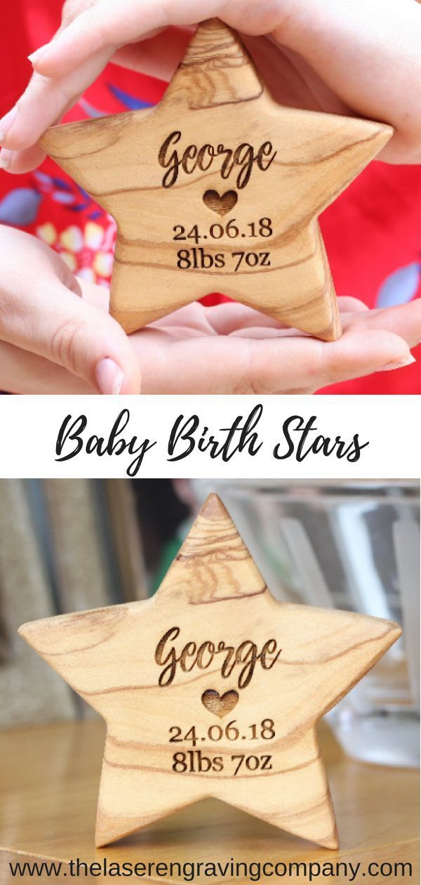 two wooden stars with the names and date engraved on them