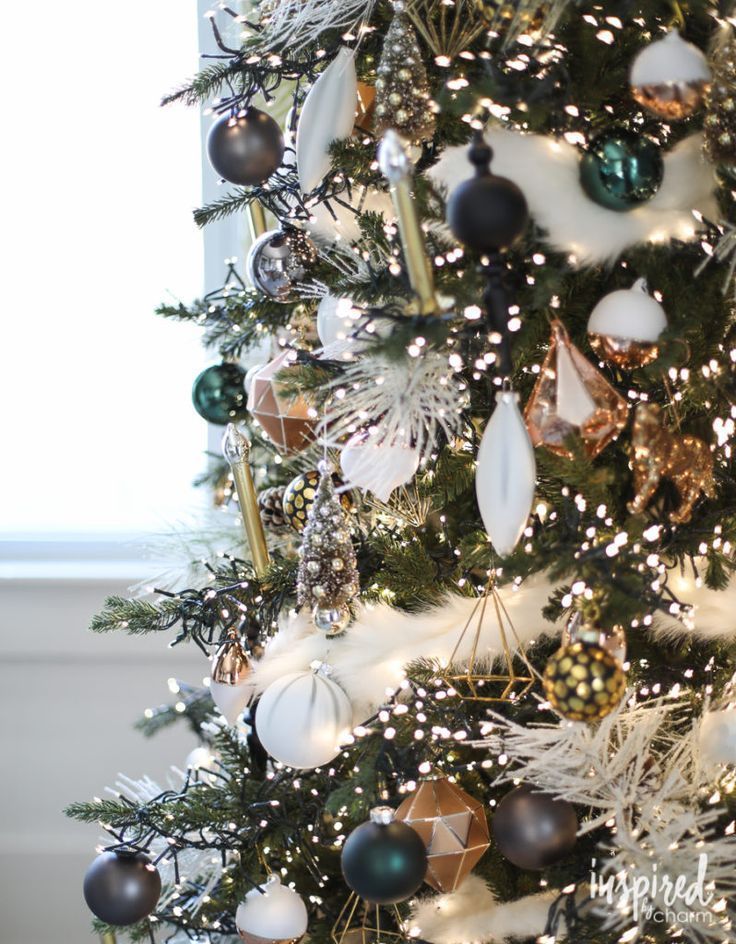 a christmas tree decorated with ornaments and lights