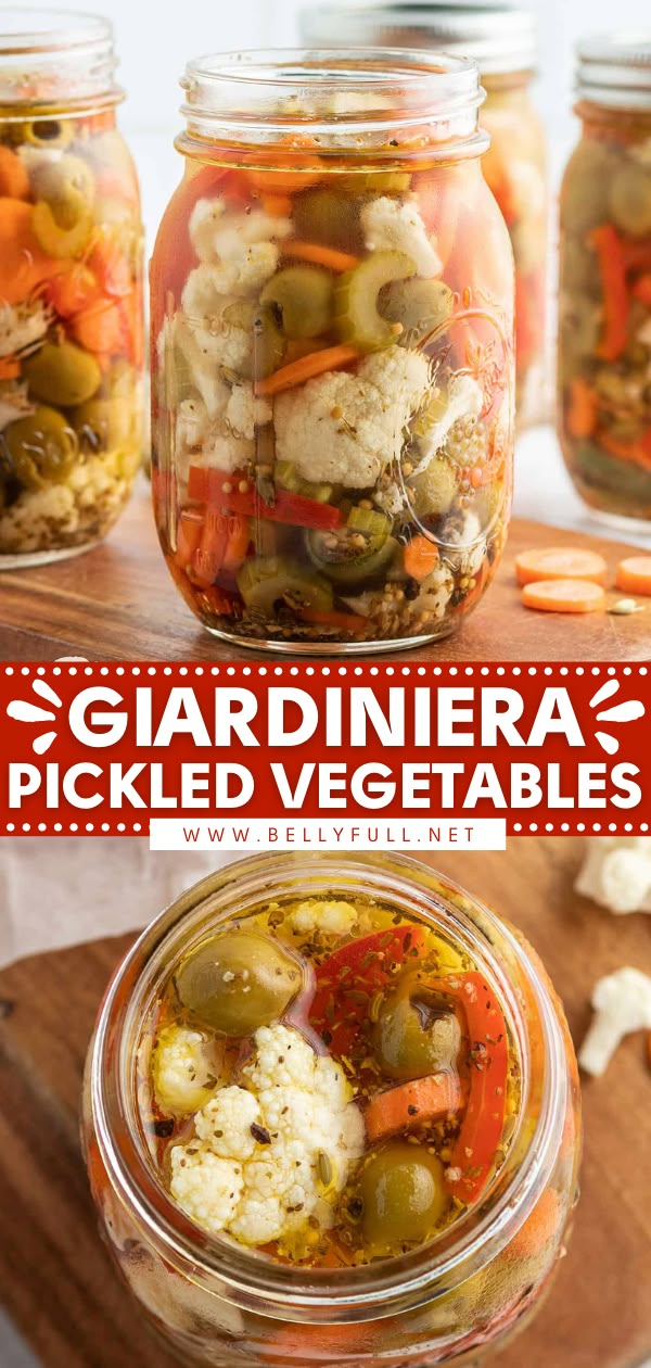 Giardiniera {Pickled Vegetables} Easy Vegetable Pickling Recipes, Pickles Vegetables Recipe, Mediterranean Canning Recipes, Picked Garlic Recipes, Pickles Veggies Recipe, Gardinera Recipes, Homemade Pickle Flavors, Pickled Veggies Recipe Jars, Canning Vegetables Recipes