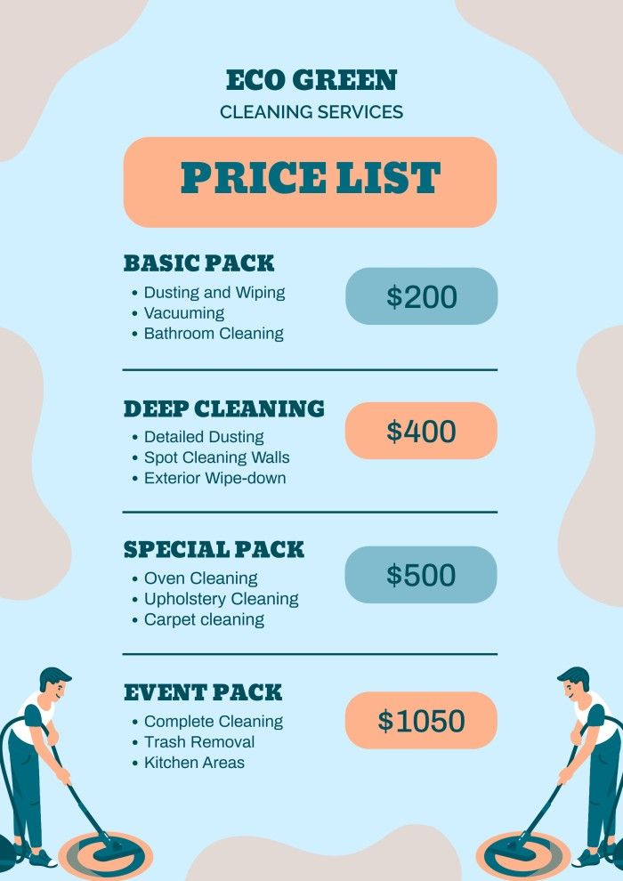 the price list for cleaning services