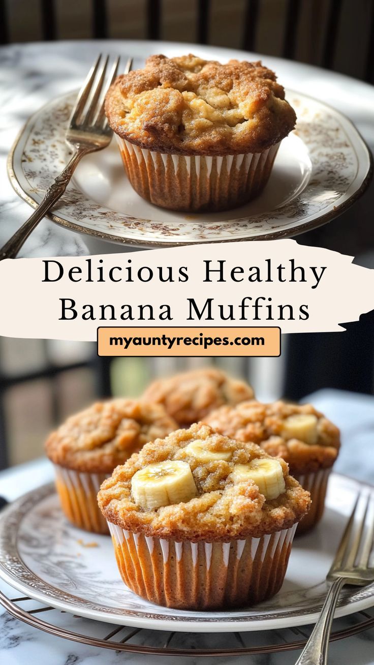 delicious healthy banana muffins on a plate with a fork