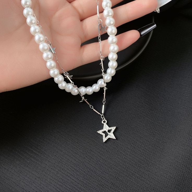 Length: 41-50cm Trendy Pearl Chain Pendant Necklace, Trendy Pendant Pearl Chain Necklace, Alloy Pearl Necklace As A Gift, Trendy Silver Jewelry With Pearl Charm, White Alloy Choker Jewelry, Pearl Choker Necklace With Chain Detail, Pearl Choker Necklace With Chain, Pearl Choker With Pearl Pendant, Pearl Choker Necklace With Chain As Gift