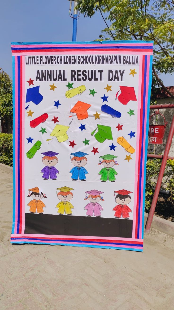 a sign that says, little flower children school kilharpurr balla annual result day