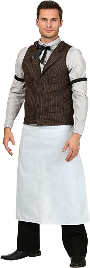 a man dressed in an apron and tie