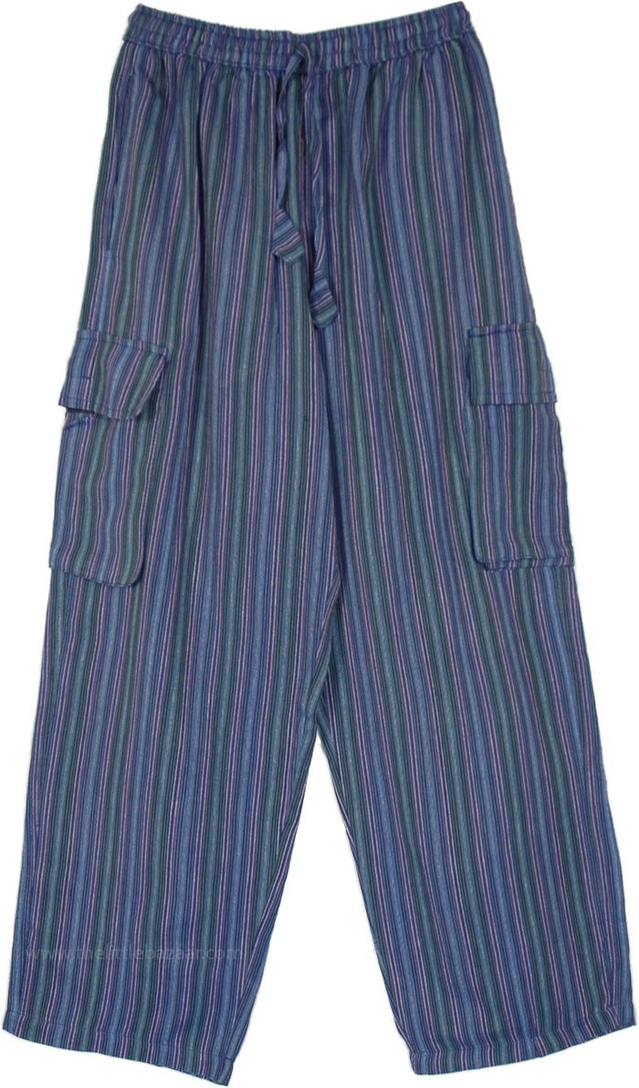 Comfort wear and style go hand in hand with these lounge unisex cotton pants! With a drawstring waist, the trousers look casually chic and are incredibly comfortable. The woven cotton ankle-length striped pants with five deep utility pockets, this lightweight clothing item can be warm or cool weather. #tlb #SplitSkirtsPants #Pocket #Yoga #vacationclothing #CottonPantswithpockets #Unisexbohopants #Bohocargopants #Unisexpantswithpockets Summer Comfortable Relaxed Fit Cargo Pants, Cotton Harem Pants With Elastic Waistband For Loungewear, Summer Cotton Parachute Pants With Drawstring, Comfortable Cotton Harem Pants With Relaxed Fit, Comfortable Cotton Relaxed Fit Harem Pants, Casual Cotton Harem Pants For Loungewear, Blue Cotton Parachute Pants With Cargo Pockets, Cotton Parachute Trousers For Loungewear, Cotton Cargo Pants With Side Pockets For Loungewear