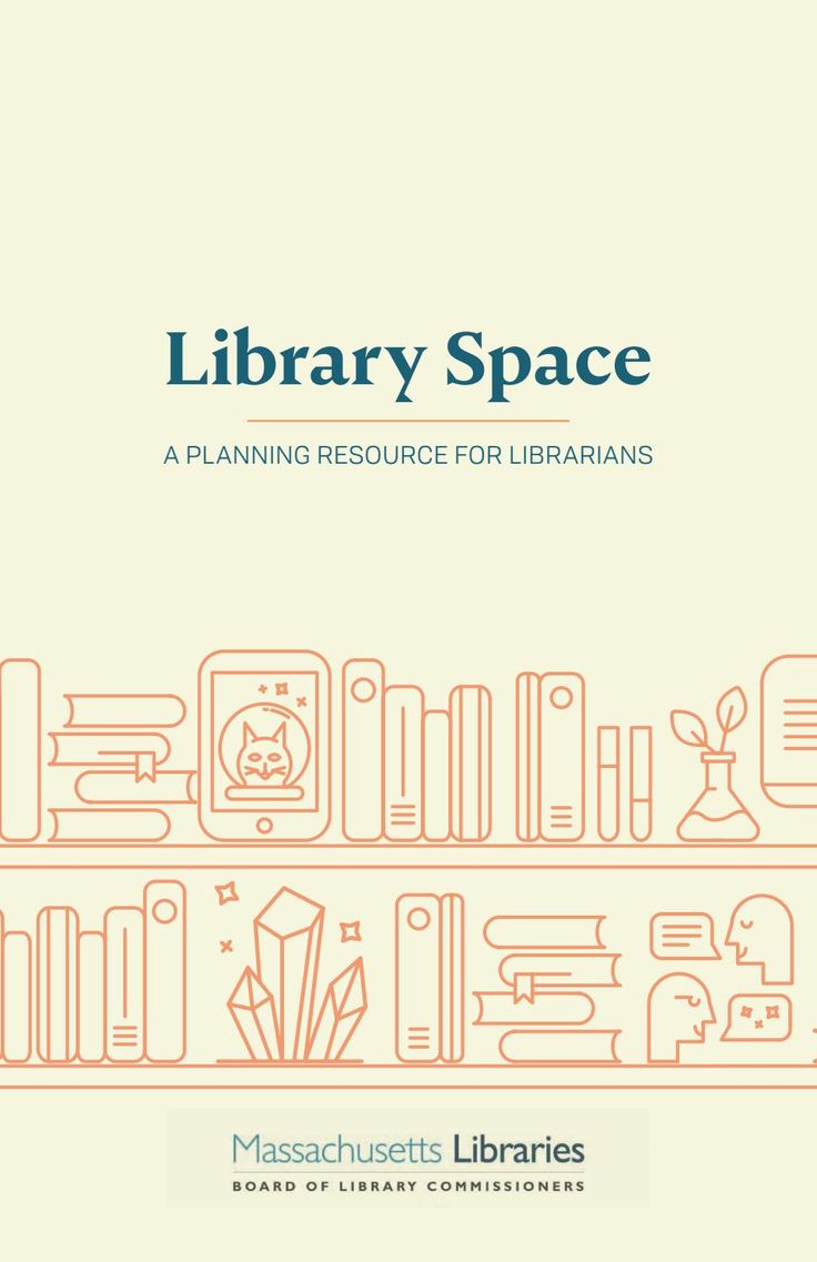 a book cover with an orange line drawing of bookshelves and other items on the shelf