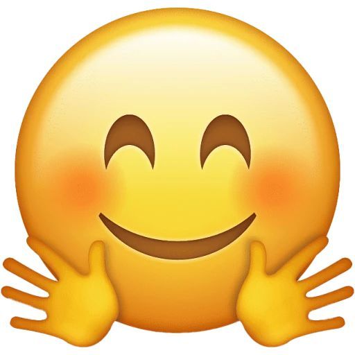 an emoticive smiley face with two hands on it's chest and eyes closed