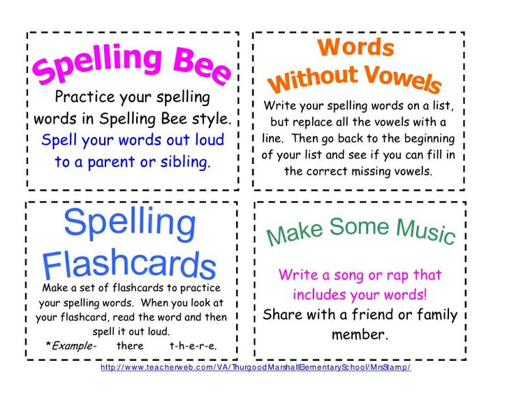 four different types of spelling cards