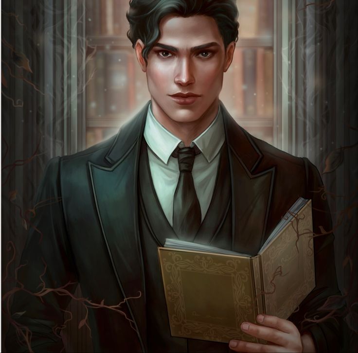 a painting of a man in a suit and tie holding a book while looking at the camera