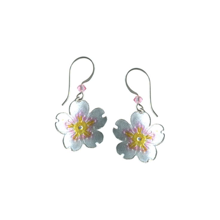 Cherry Blossom Earrings | Available at Bamboo Jewelry Online for $29! Cherry Blossom Earrings, Bamboo Jewelry, Bamboo Gifts, Cloisonne Jewelry, Cherry Blossom Flowers, Cloisonne Enamel, Hanging Earrings, Enamel Flower, Turquoise Jewelry