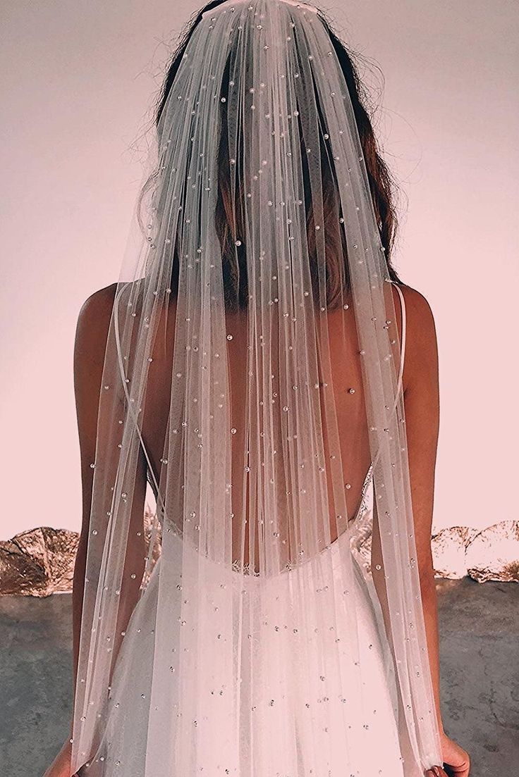 the back of a woman wearing a wedding veil