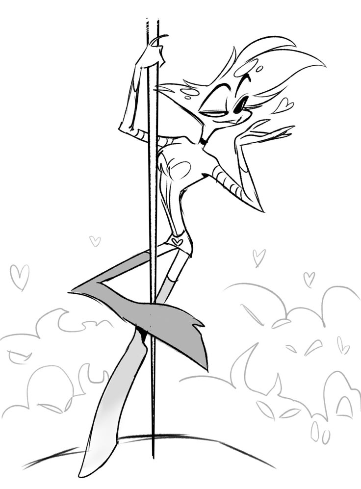 an image of a cartoon character on the pole with a flag in hand and hearts flying around